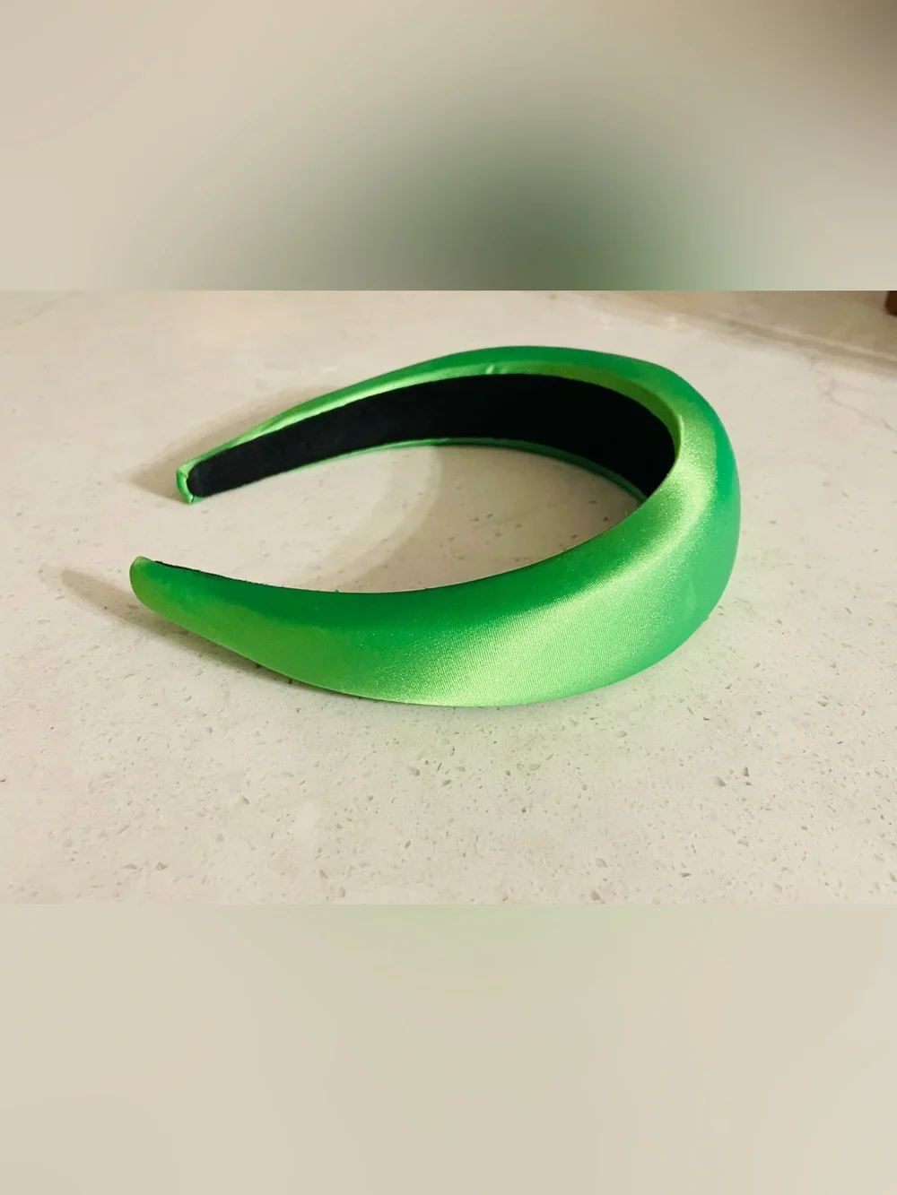 Padded Satin Headband in Neon Green